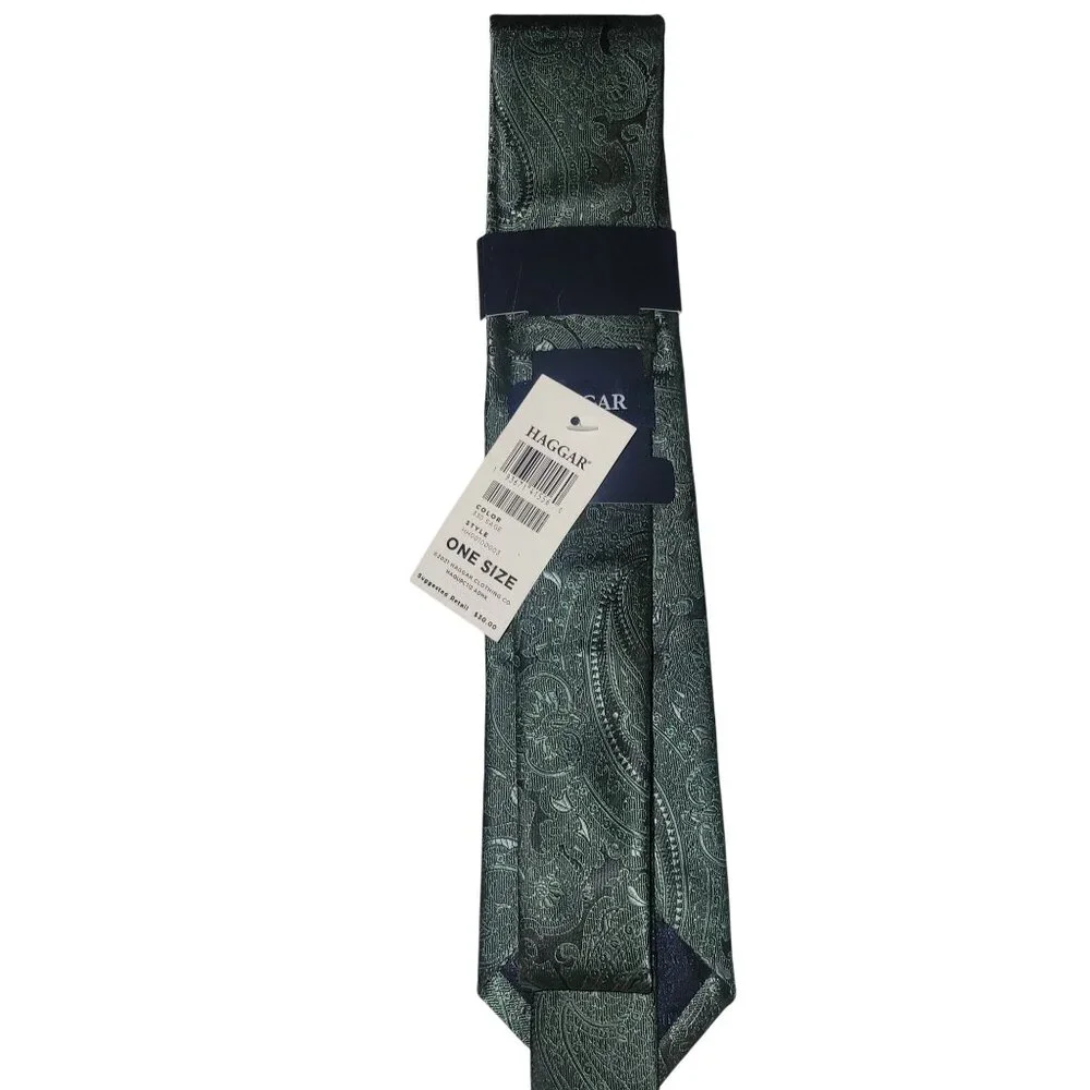 Haggar Mens Paisley Sage Green Tie One Size 100% Polyester New With Tags Stylish